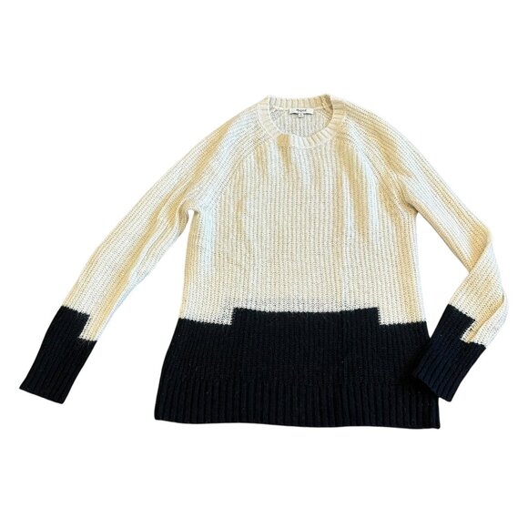 Madewell Color Block Sweater Off-White Black Stretch Wool Blend Size Medium - Picture 1 of 11